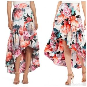 Faux Wrap High/Low Taffeta Skirt